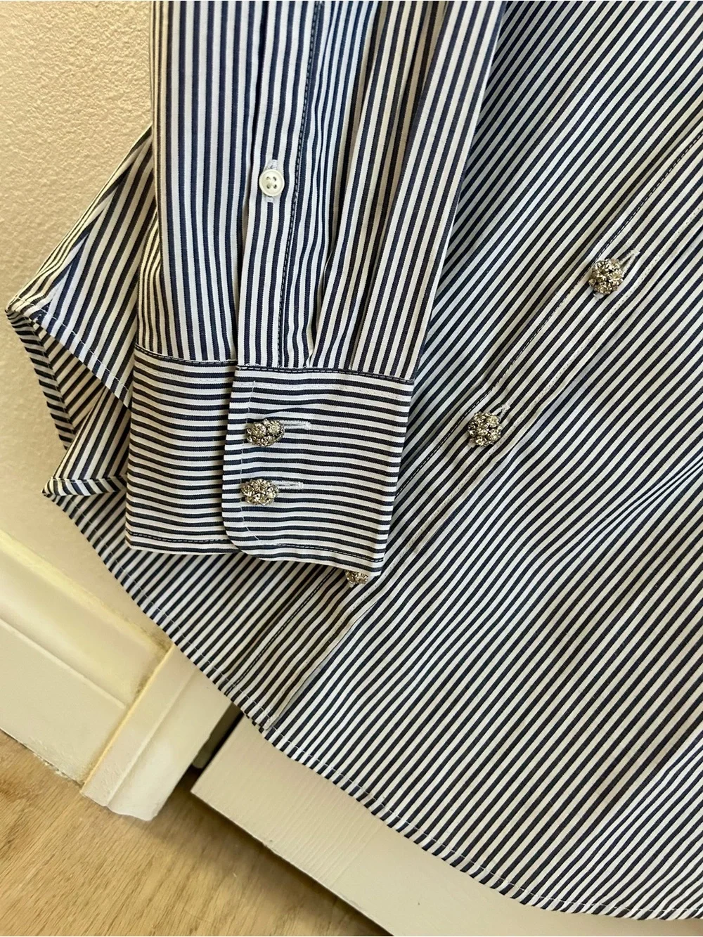 J. Crew women’s Striped Perfect Shirt with jewel buttons